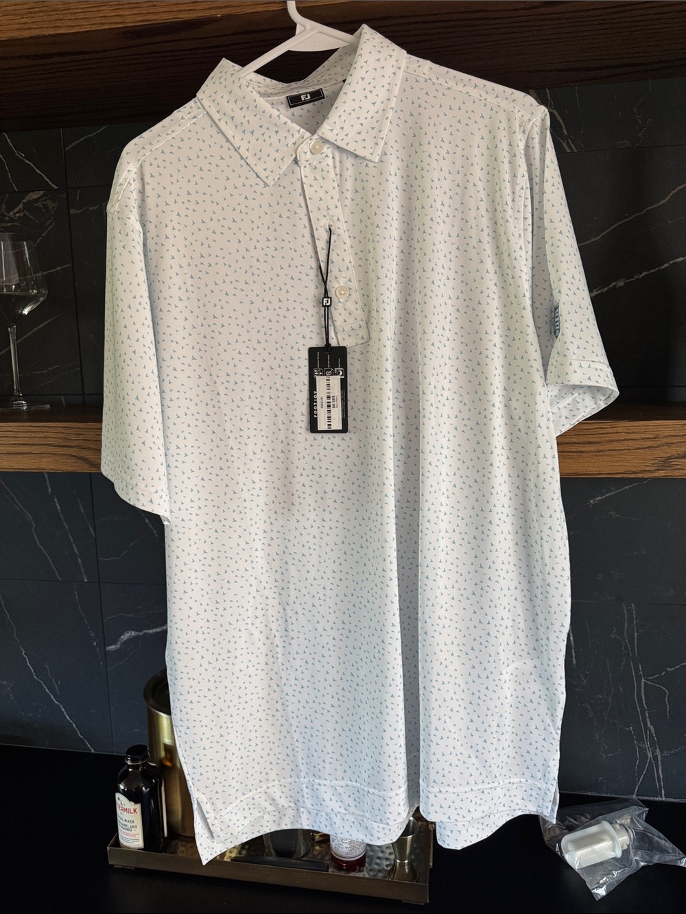 Men's White Footjoy Micro-Print “Birds” Golf Polo Shirt